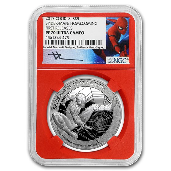 2017 1 oz Silver $5 Mercanti-Designed SPIDERMAN™ PF-70 NGC (FR) 2017 1 oz Silver $5 Mercanti-Designed SPIDERMAN™ PF-70 NGC (FR)